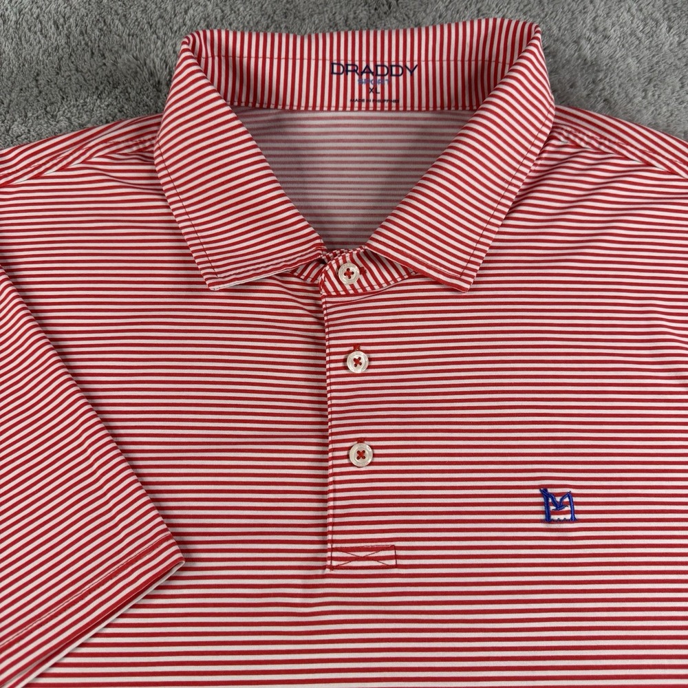Draddy Sport Polo Shirt Mens XL Red Striped Short Sleeve Golf Performance Top